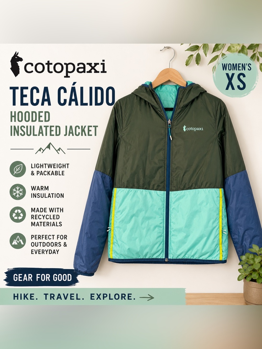 Cotopaxi Teca Cálido Hooded Insulated Jacket XS Colorblock Packable Outdoor